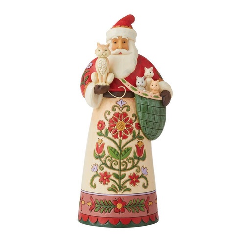 Heartwood Creek Figurine 26cm Santa Holding Cat and Kittens, Whitehill 6008880