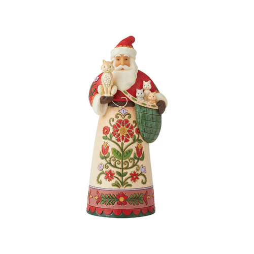 Heartwood Creek Figurine 25cm Santa with Cat & Kittens, 6008880