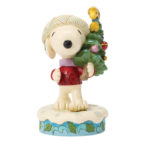 Peanuts by Jim Shore Figurine 15cm Snoopy & Woodstock with Christmas Tree, 6018681
