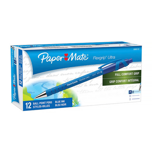 Paper Mate Flexigrip Ultra Retractable Ballpoint Pen 0.8mm Blue Box of 12 #9560131