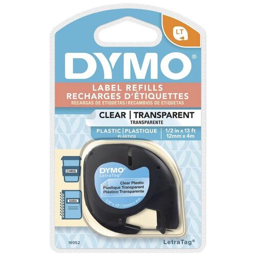 Dymo LetraTag Tape Clear Plastic Label 12mm x 4m 16952