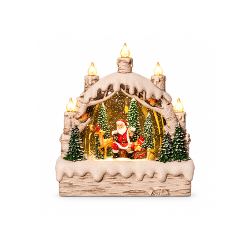 Christmas Light-Up Figurine 20x23cm Snowing Candle Bridge with Santa LED Type-C, JT14-4