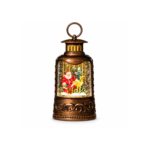 Christmas Bruges Lantern 9x17cm Snowing Santa with Animals LED Type-C, JT51-6