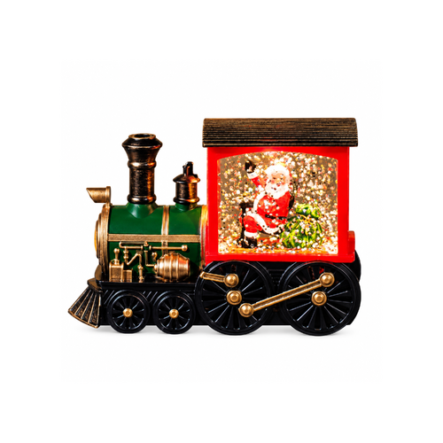 Christmas Light-Up Figurine 14x9cm Snowing Train with Santa LED Light, MJ002