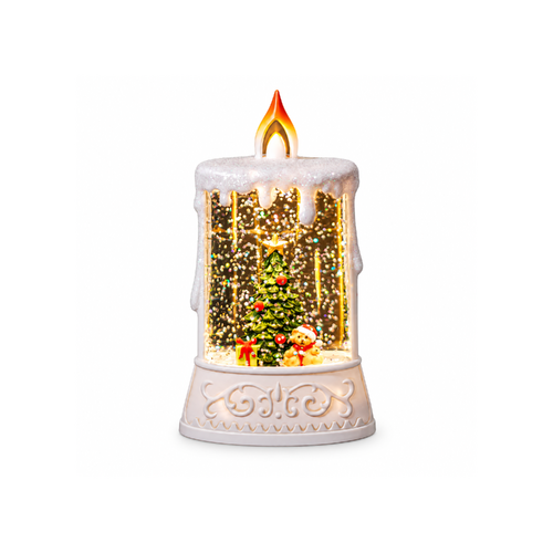 Christmas Light-Up Figurine 8x15cm Snowing Candle with Christmas Tree LED Light, MJ012