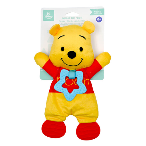 Disney Baby Winnie the Pooh Sensory Toy 16cm Sensory Blanket with Crinkle & Teether, WTP80182