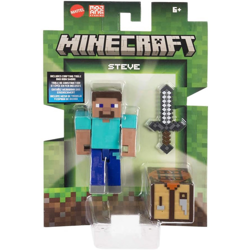 Minecraft Action Figure 8cm Steve with Crafting Table & Iron Sword