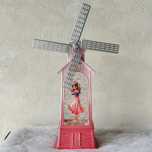 Snowing Windmill with Spinning Princess 37cm Pink, Musical Lights Xmas & Co JT80-8