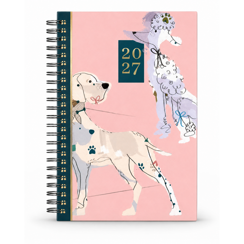 2027 Diary Design Group Fashion Dogs A5 Week to View Spiral Pink, YCORDIA5A012