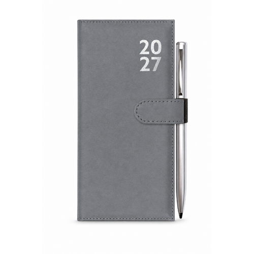 2027 Diary Design Group Premium Slim Week to View with Pen Silver, YCORDIA5A031