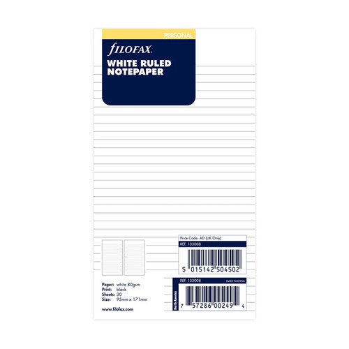 Undated Refill Filofax Ruled Paper Personal White FF-133008