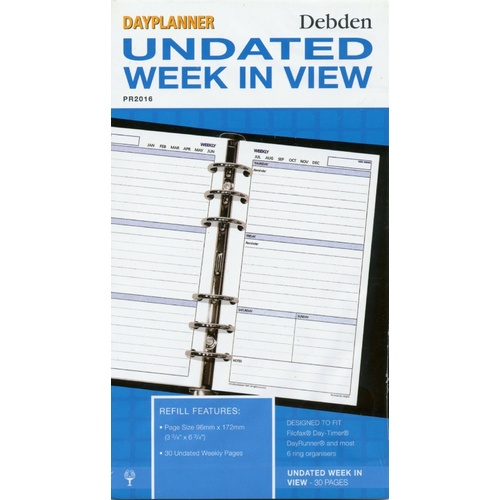 Debden DayPlanner Undated Refill Personal Week to View PR2016 