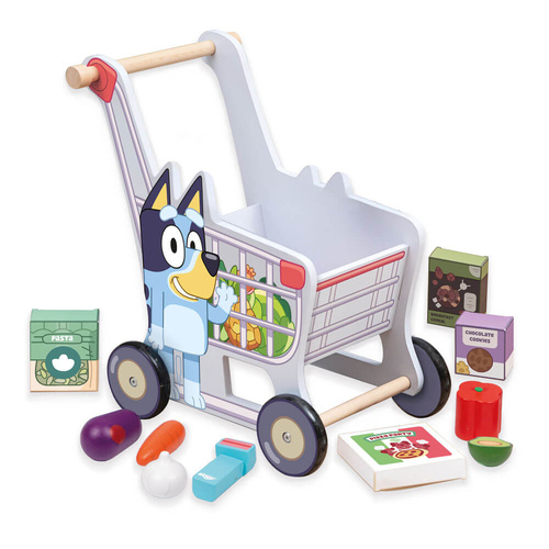 Bluey Wooden Shopping Trolley 44cm 11-Piece Set BLU311D