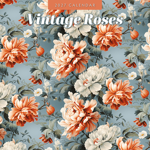 2027 16-Month Calendar Vintage Roses Square Wall, Red Robin RR271118