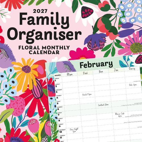 2027 16-Month Calendar Floral Family Organiser Square Wall, Red Robin RR271074