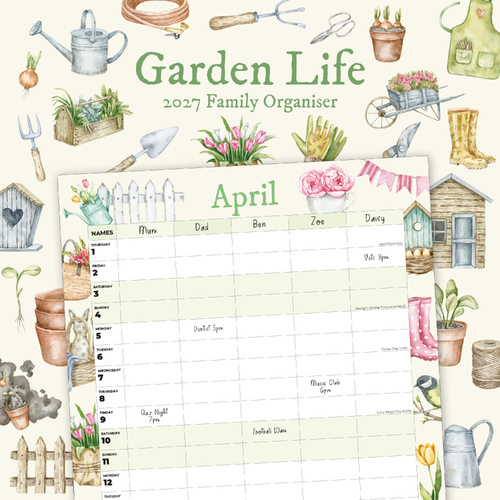 2027 16-Month Calendar Garden Life Family Organiser Square Wall, Red Robin RR271082