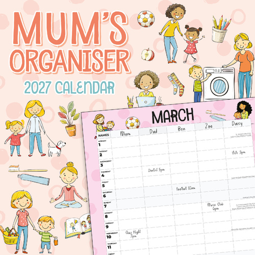 2027 16-Month Calendar Mum's Organiser Square Wall, Red Robin RR271086