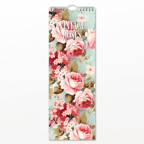 2027 16-Month Calendar Vintage Roses Slim Wall, Red Robin RR272048