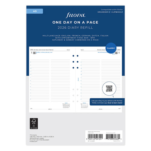 2026 Refill Filofax Classic A5 Day to Page Appointments Multilanguage 26-68515