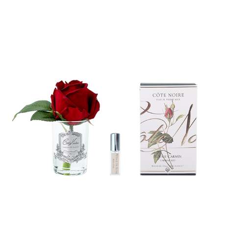 Cote Noire Perfumed Natural Touch Rose Bud Red Clear Glass Silver Crest GMR44