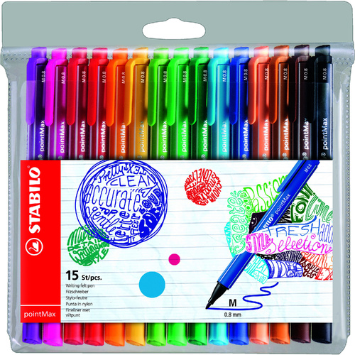 Stabilo pointMax Fineliner 0.8mm 15-Piece Assorted 50704