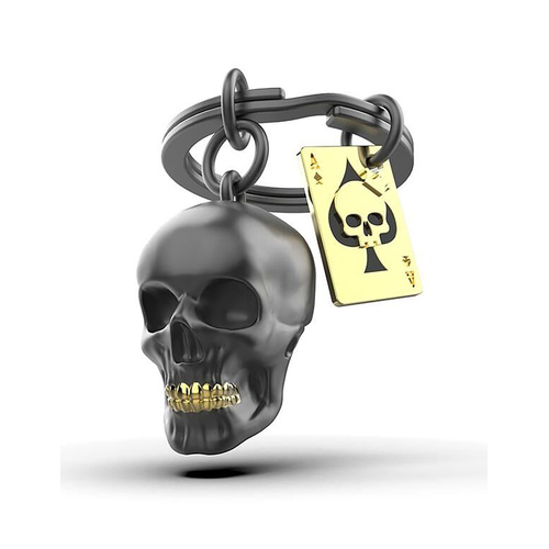 Metalmorphose Miniature 3D Metal Keychain - Black Skull & Playing Card, Whitehill MTM137-01
