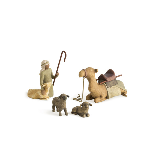 Willow Tree Figurine 19cm Shepherd and Stable Animals 4-Piece Set, Christmas Decoration 26105