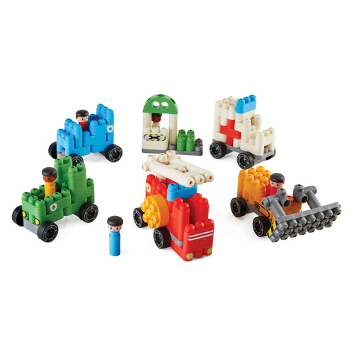 Hape PolyM Build & Play City Vehicles 130 Pieces Building Blocks, 760024