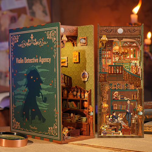 Tonecheer 3D Wooden Puzzle Violin Detective Agency Book Nook Kit, Acton TQ117
