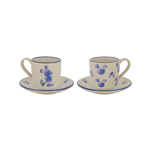 Disney Home Espresso Cup & Saucer 100mL Mickey Mono Set of 2, Whitehill A30844