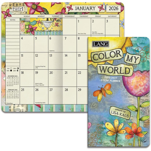 2026-2027 2-Year Planner LANG Color My World by Lisa Kaus, Pocket Month to View 26991071088