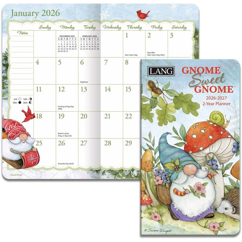 2026-2027 2-Year Planner LANG Gnome Sweet Gnome by Susan Winget, Pocket Month to View 26991071111
