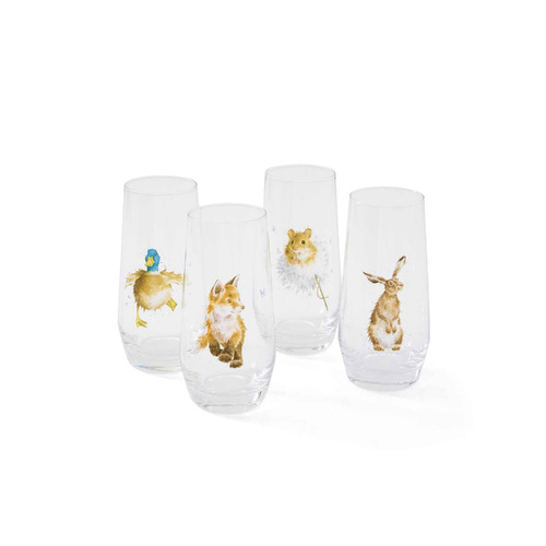 Royal Worcester Wrendale Designs Glasses 540mL Wildlife Animals (Set of 4), WNB4313-XG