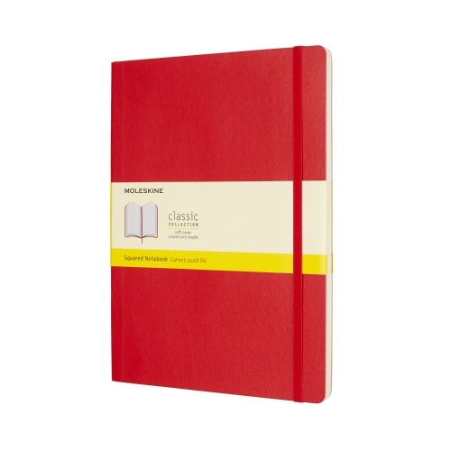 Moleskine Classic Notebook, Extra Large 19x25cm, Squared, Soft Cover Red