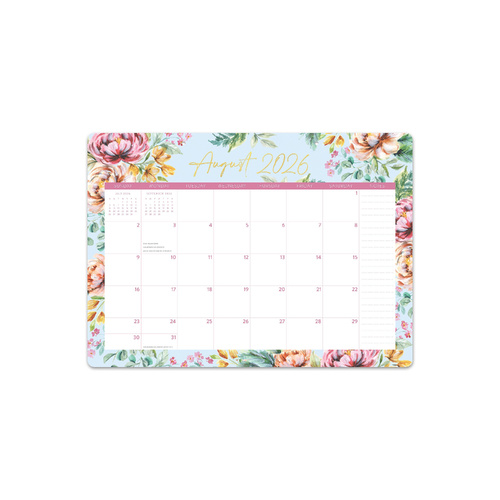2027 17-Month Calendar Orange Circle Decorative Desk Blotters 476x343mm Desk Pad Bella Flora, 27060