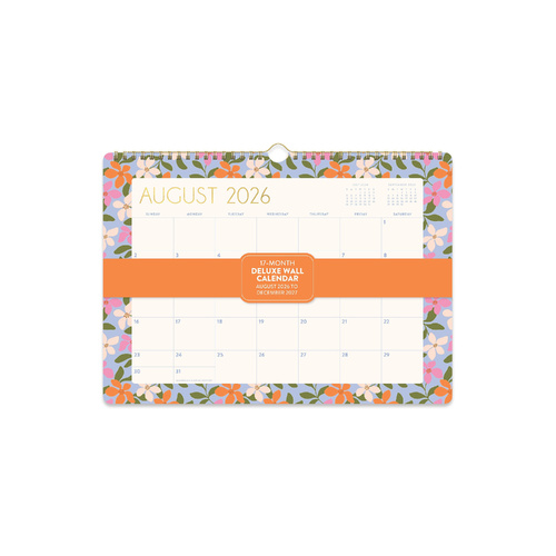 2027 17-Month Calendar Orange Circle 348x215mm Deluxe Wall Secret Garden, 27100
