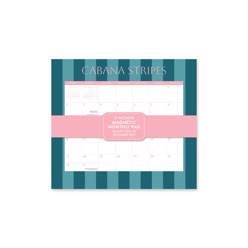 2027 17-Month Calendar Orange Circle Monthly Pad 244x216mm Magnetic Wall Cabana Stripes, 27128