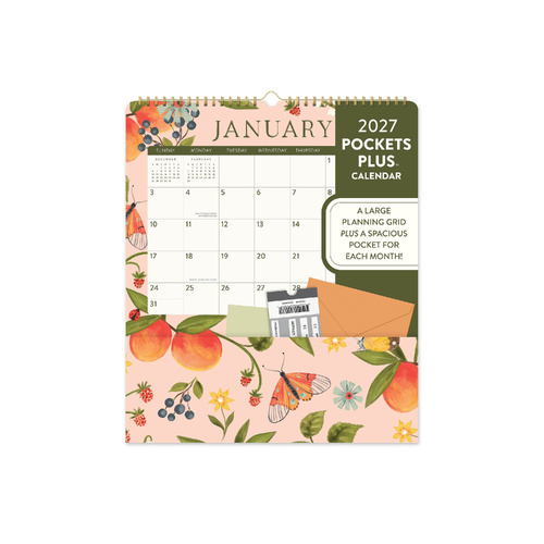 2027 Calendar Orange Circle Pockets Plus 297x348mm Wiro Wall Fruit & Flora, 27153