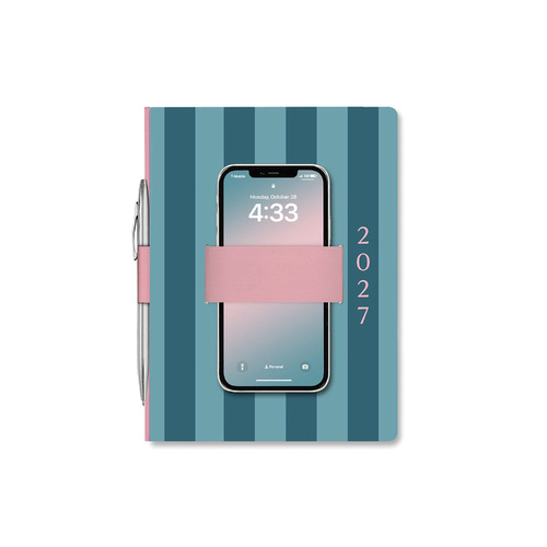 2027 17-Month Planner Orange Circle Casey 178x244mm Week to View Cabana Stripes, 27276