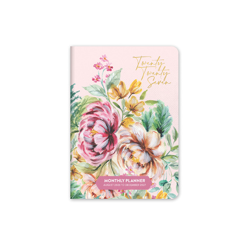 2027 17-Month Planner Orange Circle Just Right 191x248mm Month to View Bella Flora, 27350