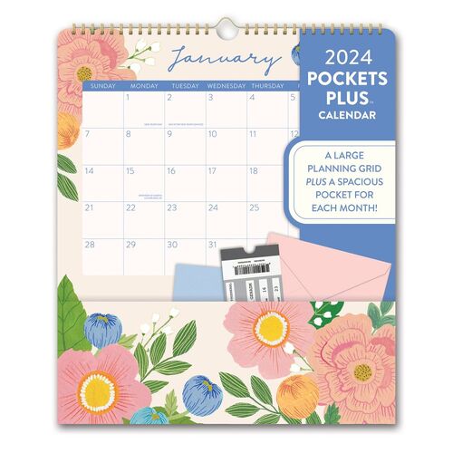2024 Calendar Pockets Plus 30x35cm Wall Bella Flora, Orange Circle Studio