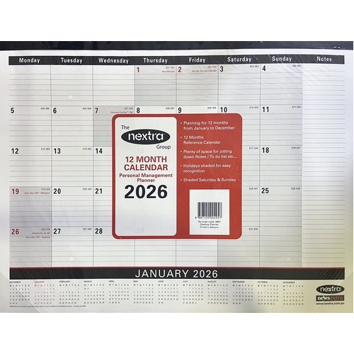 2026 Desktop Planner Nextra 56x43cm Month to View White NX3901.C59