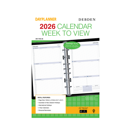 2026 Diary Refill Debden DayPlanner Desk Week to View DK1700