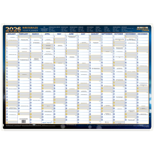 2026 Year Planner Writeraze QC 100x70cm Laminated Framed 11800