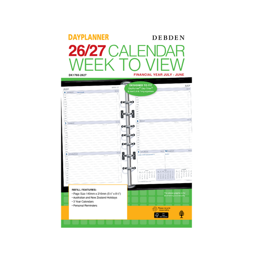 Debden DayPlanner 2026-2027 Financial Year Refill Desk Week to View White DK1760
