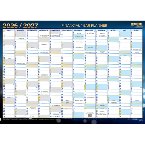 Writeraze 2026-2027 Financial Year Wall Chart 70x50cm Year Planner White 11777