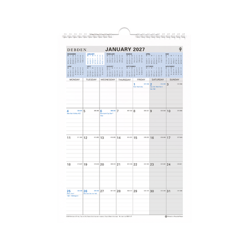 2027 Calendar Debden A4 Wiro Wall, CE0011