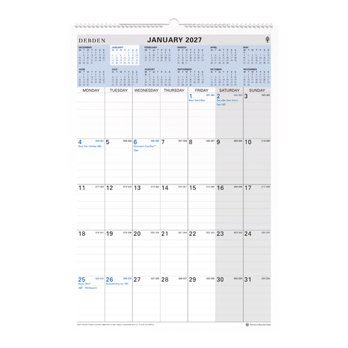 2027 Calendar Debden 394x577mm Wiro Wall, CE0015