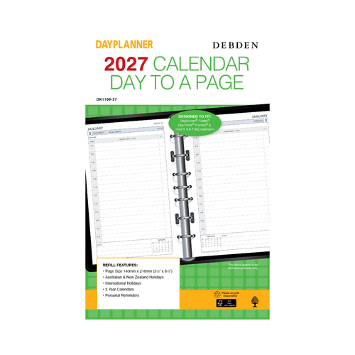 2027 Refill Debden DayPlanner Desk Day to Page, DK1100