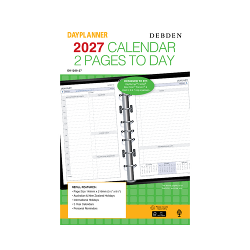 2027 Refill Debden DayPlanner Desk 2 Pages to a Day, DK1200